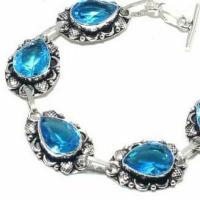 Tpz 697b bracelet 28gr topaze bleu suisse 15x10mm ethnique baroque bijou argent 925 vente achat