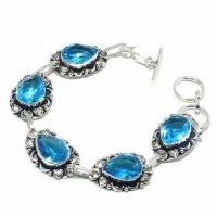 Tpz 697d bracelet 28gr topaze bleu suisse 15x10mm ethnique baroque bijou argent 925 vente achat