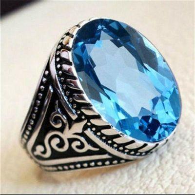 Tpz 703a bague chevaliere 7gr t58 topaze bleu 14x18mm ethnique bijou argent 925 vente achat