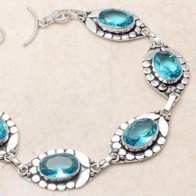 Tpz 724b bracelet 20gr topaze bleu suisse 15x10mm ethnique baroque bijou argent 925 vente achat