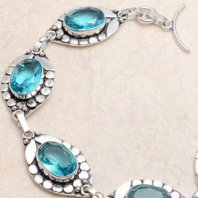 Tpz 724b bracelet 20gr topaze bleu suisse 15x10mm ethnique baroque bijou argent 925 vente achat