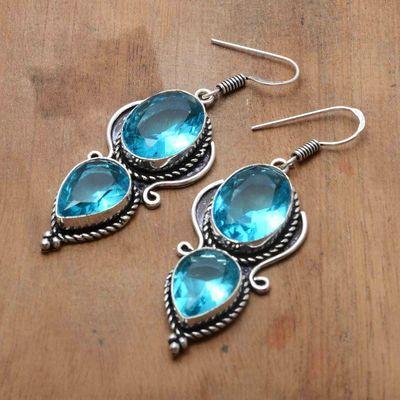 Tpz 740c boucles oreilles pendants 12gr 12x16mm paire topaze bleu suisse argent 925 vente achat 1