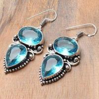 Tpz 741b boucles oreilles pendants 17gr 12x16mm paire topaze bleu suisse argent 925 vente achat