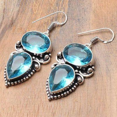 Tpz 741c boucles oreilles pendants 17gr 12x16mm paire topaze bleu suisse argent 925 vente achat