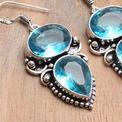 Tpz 741c boucles oreilles pendants 17gr 12x16mm paire topaze bleu suisse argent 925 vente achat