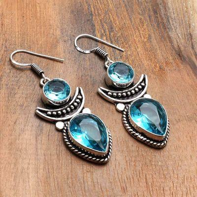 Tpz 742c boucles oreilles pendants 12gr 12x16mm paire topaze bleu suisse argent 925 vente achat