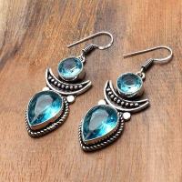 Tpz 742b boucles oreilles pendants 12gr 12x16mm paire topaze bleu suisse argent 925 vente achat