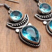 Tpz 742c boucles oreilles pendants 12gr 12x16mm paire topaze bleu suisse argent 925 vente achat