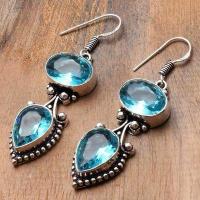 Tpz 743b boucles oreilles pendants 13gr 10x12mm paire topaze bleu suisse argent 925 vente achat