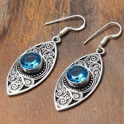 Tpz 745c boucles oreilles pendants 10gr 10mm paire topaze bleu suisse argent 925 vente achat