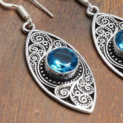 Tpz 745c boucles oreilles pendants 10gr 10mm paire topaze bleu suisse argent 925 vente achat