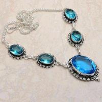 Tpz 746a collier sautoir parure 30gr pendant 20x30mm topaze bleu suisse argent 925 vente achat