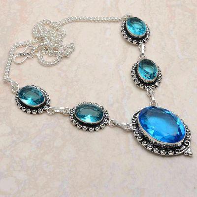 Tpz 746a collier sautoir parure 30gr pendant 20x30mm topaze bleu suisse argent 925 vente achat