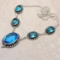 Tpz 746d collier sautoir parure 30gr pendant 20x30mm topaze bleu suisse argent 925 vente achat