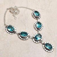 Tpz 747a collier sautoir parure 26gr pendant 10x15 topaze bleu suisse argent 925 vente achat