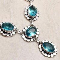 Tpz 747d collier sautoir parure 26gr pendant 10x15 topaze bleu suisse argent 925 vente achat