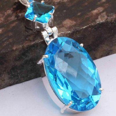 Tpz 748c pendant pendentif 10gr 16x26mm topaze bleu suisse argent 925 vente achat