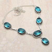 Tpz 749a collier sautoir parure 24gr pendant 10x15 topaze bleu suisse argent 925 vente achat