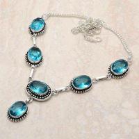 Tpz 749d collier sautoir parure 24gr pendant 10x15 topaze bleu suisse argent 925 vente achat