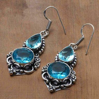 Tpz 752c boucles oreilles pendants 12gr 12x16mm paire topaze bleu suisse argent 925 vente achat