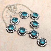 Tpz 761a collier boucles oreilles 31gr 10x15mm topaze bleu suisse argent 925 vente