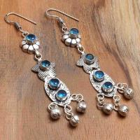 Tpz 763a boucles oreilles pendants 10gr 6mm paire topaze bleu suisse argent 925 vente