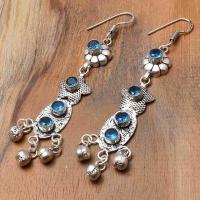 Tpz 763b boucles oreilles pendants 10gr 6mm paire topaze bleu suisse argent 925 vente achat