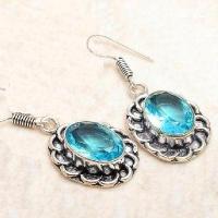 Tpz 764b collier boucles oreilles 31gr 10x15mm topaze bleu suisse argent 925 vente