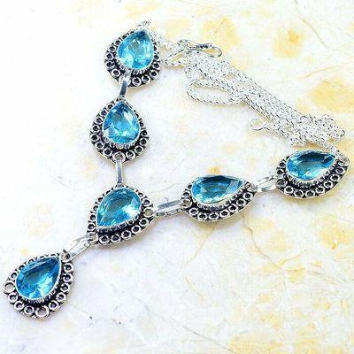 Tpz 769b collier parure 23gr 10x15mm topaze bleu suisse argent 925 vente