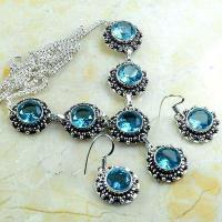 Tpz 772a collier boucles oreilles 30gr 10mm topaze bleu suisse argent 925 vente