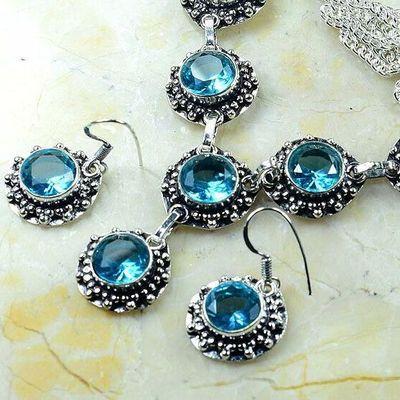 Tpz 772b collier boucles oreilles 30gr 10mm topaze bleu suisse argent 925 vente