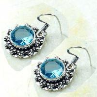 Tpz 772c collier boucles oreilles 30gr 10mm topaze bleu suisse argent 925 vente