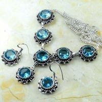 Tpz 772d collier boucles oreilles 30gr 10mm topaze bleu suisse argent 925 vente