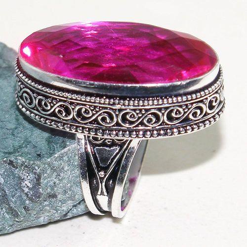Tpz 775c bague t57 chevaliere medievale topaze rose 18x32mm bijoux argent 925 vente achat 1