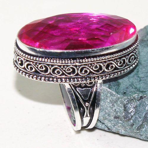 Tpz 775c bague t57 chevaliere medievale topaze rose 18x32mm bijoux argent 925 vente achat 2