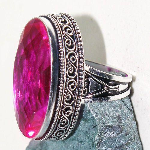 Tpz 775c bague t57 chevaliere medievale topaze rose 18x32mm bijoux argent 925 vente achat 3