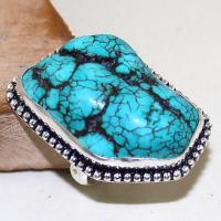 Tqa 018b bague t54 turquoise bleue ethnique tibet nepal achat vente bijou argent 925