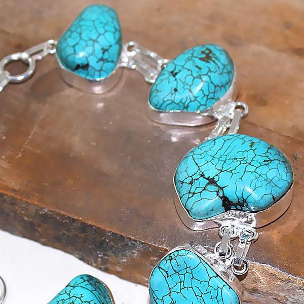 Tqa 023b bracelet turquoise bleue achat vente bijou pierre naturelle argent 925