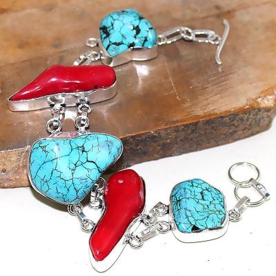 Tqa 026a corail bracelet turquoise bleue achat vente bijou pierre naturelle argent 925