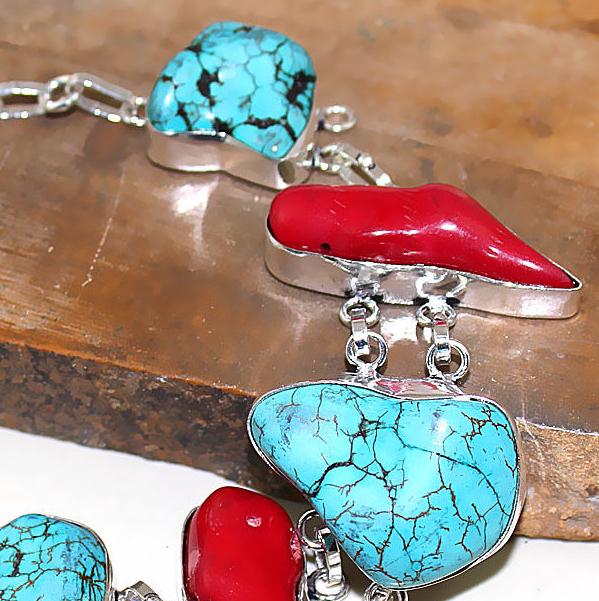 Tqa 026b corail bracelet turquoise bleue achat vente bijou pierre naturelle argent 925