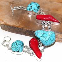 Tqa 026d corail bracelet turquoise bleue achat vente bijou pierre naturelle argent 925