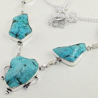 Tqa 035b collier sautoir turquoise bleue achat vente bijou pierre naturelle argent 925