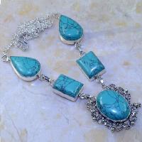 Tqa 051d collier parure sautoir turquoise bleue achat vente bijou pierre argent 925