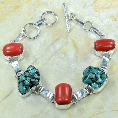 Tqa 079a bracelet turquoise corail argent 925 achat vente bijou