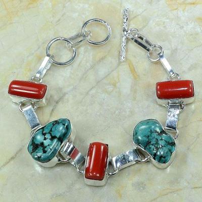 Tqa 079a bracelet turquoise corail argent 925 achat vente bijou