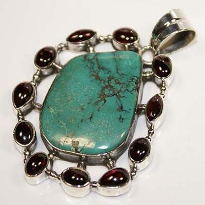 Tqa 107a pendentif pendant turquoise grenat achat vente bijou argent 925