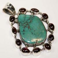 Tqa 107b pendentif pendant turquoise grenat achat vente bijou argent 925