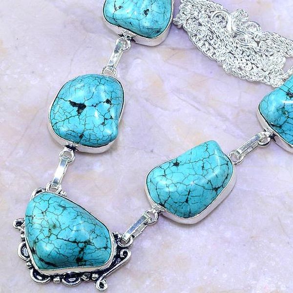Tqa 122b collier sautoir turquoise bleue achat vente bijou pierre naturelle argent 925