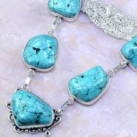 Tqa 122b collier sautoir turquoise bleue achat vente bijou pierre naturelle argent 925