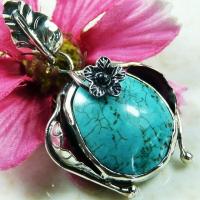 Tqa 136a pendentif pendant en turquoise bleue argent 925 achat vente bijoux ethniques